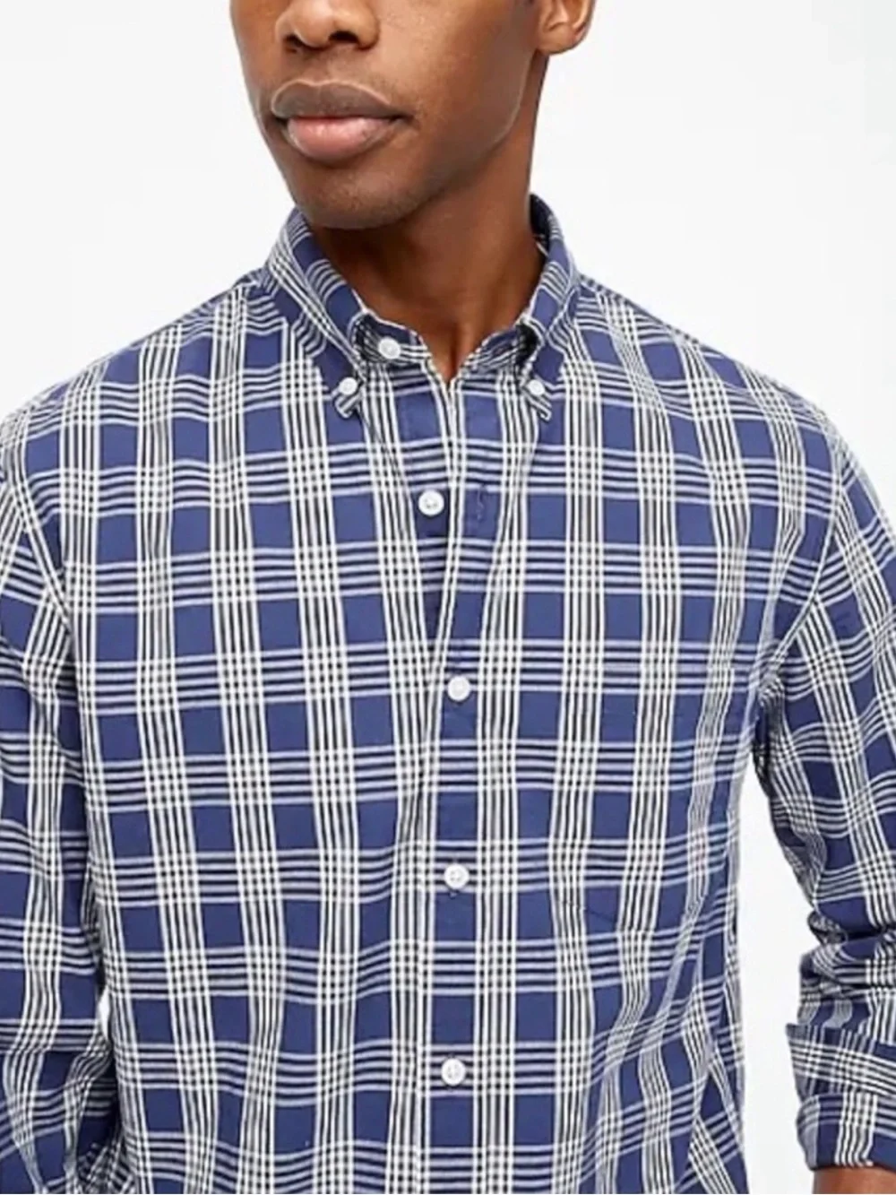J. Crew Flex Washed Navy and White Tartan Plaid Button-Down Shirt Large Slim